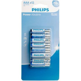 تصویر باتری نیم قلمی فیلیپس بسته 12عددی PHILIPS Power Alkaline AAA LR03 Micro Battery 12-pack 