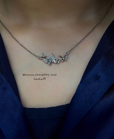 تصویر گردنبند نقره دخترانه طرح پروانه ی نگینی Silver necklace 925