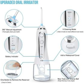 تصویر ست تمیزکننده دندان با واترپیک بی‌سیم و ضد آب IPX 7 با 5 حالت مختلف - سفید برند h2ofloss 5-Mode IPX 7 Waterproof Cordless Dental Water Flosser Teeth Cleaning Set White