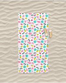 تصویر حوله ساحلی طرح فلامینگو با نوشته "سلام تابستان" از برند Erays Home برند eray home Erays Home Hello Summer Flamingo Pattern Printed Beach Towel