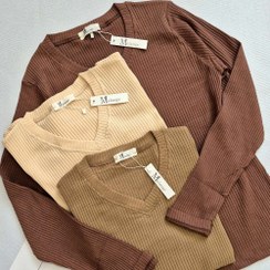 تصویر بلوز یقه هفت زنانه آستین بلند کبریتی ساده 