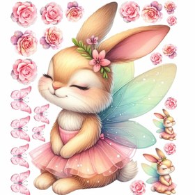 تصویر برچسب دیواری اتاق کودک طرح خرگوش کد W136 و W147 سایز ۸۰*۱۰۰ و ۶۰*۷۵ سانت 