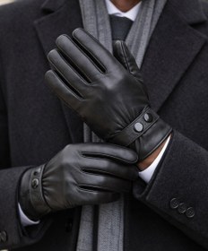 تصویر دستکش چرم طبیعی مردانه مدل دو دکمه 