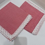 تصویر سفره پارچه ای کتان نخ چهارخانه قرمز Handmade Fabric Tablecloth