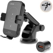 تصویر پایه ی نگهدارنده ی شارژر وایرلس ۱۵ وات پرودو Porodo 3 in 1 Car Charger Mount 15W With QC3.0 Car Charger 