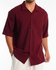 تصویر پیراهن آستین کوتاه کنفی مردانه Breshka در 9رنگ مختلف Mens Short Sleeve Linen Style Oversized Shirt 9 Colors