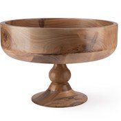 تصویر ظرف پذیرایی لبه بلند پایه دار چوب گردو سایز بزرگ 