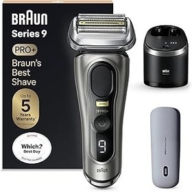 تصویر Braun Series 9 Pro+ 9575cc Wet & Dry Shaver با مرکز مراقبت های هوشمند 6 در 1 و Powercase ، Noble Metal Braun Series 9 Pro+ 9575cc Wet &amp; Dry shaver with 6-in-1 SmartCare center and PowerCase, Noble Metal