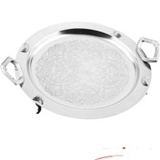 تصویر سینی استیل گرد طرح دار پایه دار فریم سانا دسته حلقه نگین صدفی دیاکو کد 324/5P 