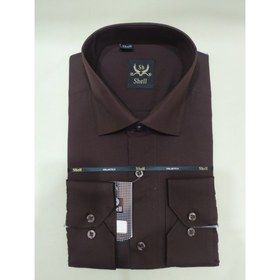 تصویر پیراهن رسمی مردانه تترون رنگ قهوه ای برند شل تک سایز M کد 1049 