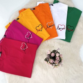 تصویر تیشرت نخ پنبه زنانه یقه گرد گلدوزی قلب 