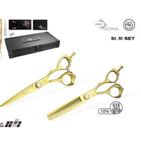 تصویر قیچی ست مستر M-10 بدون شیار رزونال سایز “6.0 Rezonal Hairdressing GOLD Scissors M-10 “6.0