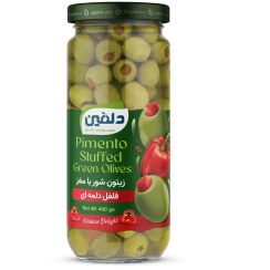 تصویر زیتون با مغز فلفل دلمه ای دلفین ۴۸۰ گرم 