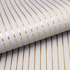 تصویر کاغذ کادو کرافت طلاکوب زمینه سفید white striped gold-foiled kraft wrapping paper