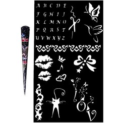 تصویر حنا طراحی و شابلون تتو موقت مدل S10 مجموعه ۱۲ عددی قهوه ای 