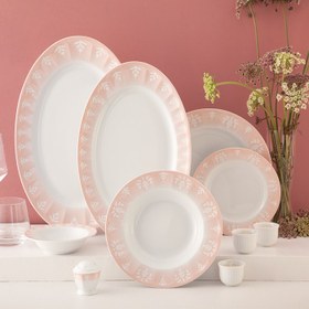 تصویر سرویس چینی زرین 12 نفره کامل او آسیس صورتی (103 پارچه) Zarin Iran Neo-Classic Oasis-Pink 103 Pieces FDC Dinnerware Set