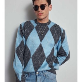 تصویر بافت آرگایل مردانه – برند VAMOS - آبی روشن 