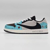 تصویر کتانی نایکی ایر جردن ۱ تراویس اسکات مشکی قهوه ای چرم مصنوعی 