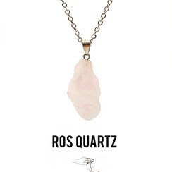 تصویر گردنبند سنگ رزکوارتز اصل و معدنی طرح راف با زنجیر استیل رایگان - ب The original Ruff design rose quartz stone necklace