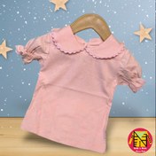 تصویر تیشرت مجلسی یقه ب ب تک نوزادی پنبه صورتی 