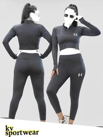 تصویر ست نیمتنه لگ فینگردار ورزشی زنانه Under armour کد 001 Womens under armour leg long sleeve sports bra with fingering code 001