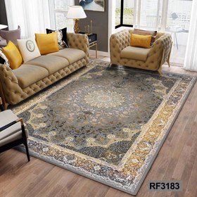 تصویر روفرشی ۹ متری طرح سنتی طوسی و طلایی 