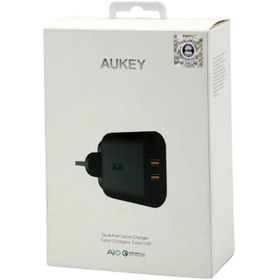 تصویر شارژر دیواری فست شارژ Aukey PA-T16 2Port 3A QC3 PD 36W + کابل میکرو یو اس بی 