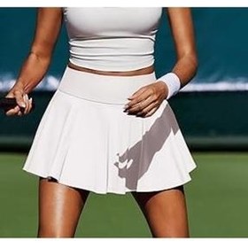 تصویر دامن تنیس کمر سفید Beyaz Yüksek Bel Tenis Etek - Darkalıp Şort Etek - Cepli Mini Spor Etek-double Layer Tennis Skirt
