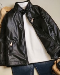 تصویر کت چرم پسرانه تضمینی داخل کت استردار مناسب 9/13سالLeather jacket 
