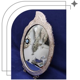 تصویر آینه نقره مدل بیضی تاجدار سبک عیار 840 