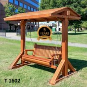 تصویر تاب چوبی 2 نفره با سقف آلاچیق کد T1602 Wooden swing for 2 people with gazebo roof code T1602