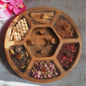 تصویر سینی دمنوش چوبی یلدا Wooden tea tray