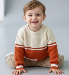 تصویر پلیور بافت پسرانه گپ متراکم وارداتی رنگ آجری شیری 