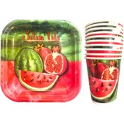 تصویر پیش دستی و لیوان یکبار مصرف مستر تم مدل یلدا پلاس بسته 20 عددی چند رنگ 