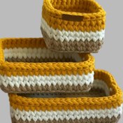 تصویر سبد قلاب بافی تریکو کد 5599 طرح سیسمونی نوزادی مجموعه 3 عددی 