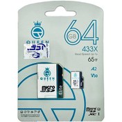 تصویر کارت حافظه Micro SD XC کوئین تک مدل A2-V30-433X کلاس 10 استاندارد UHS-l U3 سرعت 65MBps ظرفیت 64 گیگابایت به همراه آداپتور SD 