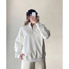 تصویر هودی زنانه نایک نیم زیپ سایز فری رنگ مشکی و سفید 