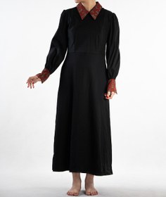 تصویر پیراهن بلند کتان و لینن با تاپلکس قلمکار 