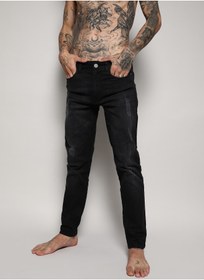 تصویر شلوار جین مردانه مشکی مینیمالیستی با طراحی کهنه برند campus sutra Men's Black Minimal Distressed Denim Jeans