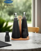 تصویر ست آبلیمو و نمک گلس کالر با استند چوبی مشکی ریور 3920B 