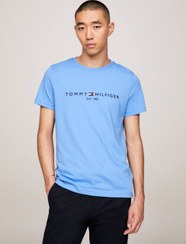 تصویر تی‌شرت مردانه نازک با گلدوزی لوگو - 100% پنبه، آبی برند Tommy Hilfiger Men's Logo Embroidery Slim T-Shirt - Cotton, Blue