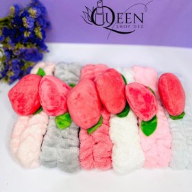 تصویر هدبند حوله ای طرح هلو رنگبندی شاد و جذاب نرم 