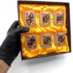 تصویر ست هدیه شات 6عددی سفید مات مدل مربع طرح پاسور 710066 