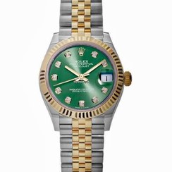 تصویر ساعت رولکس دیت جاست مردانه دورنگ طلایی صفحه سبز ایندکس نگین Rolex Datejust silver gold 