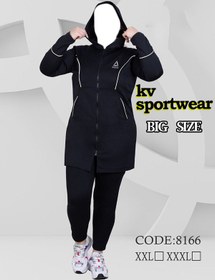 تصویر ست مانتو شلوار کلاهدار سایز بزرگ ورزشی زنانه Reebok کد 004 Reebok womens big size sports hooded coat and pant set code 004