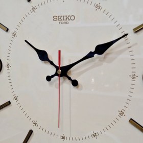 تصویر ساعت دیواری سیکو کرم قهوه ای چوبی 60 سانتی - لاتین seiko clock