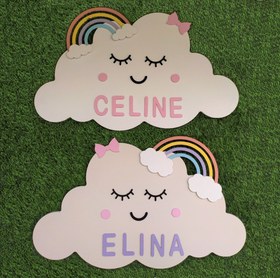 تصویر چراغ خواب کودک دیواری فانتزی ابر اسم دار 