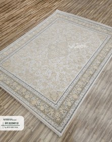 تصویر فرش ماشینی 1200 شانه آرین طرح توسکا با زمینه صدفی 