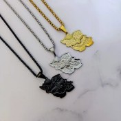 تصویر گردنبند استیل نقشه ایران و فروهر 