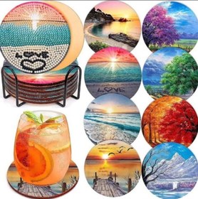 تصویر زیرلیوانی الماسی طرح خام غروب 8تکه diamondpainting